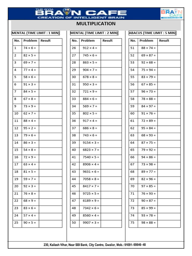 Abacus Practice Sheet Multiplication 17.02.2026 | PDF