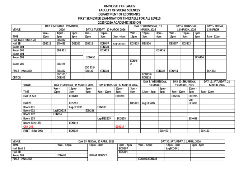 2025 2026 First Semester Exam Timetable _ 20 Feb 2026 _ New | PDF ...