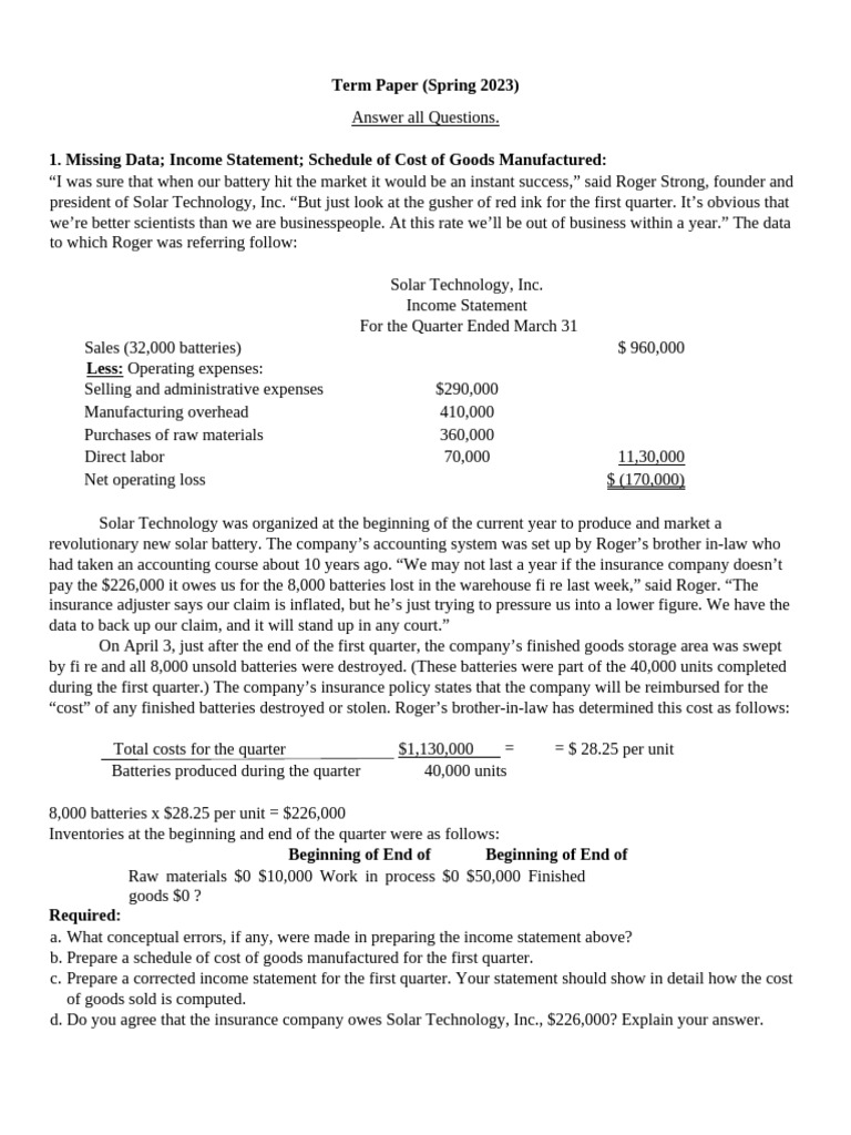 Management Accounting Final Term Paper ACC 903 | PDF | Business ...