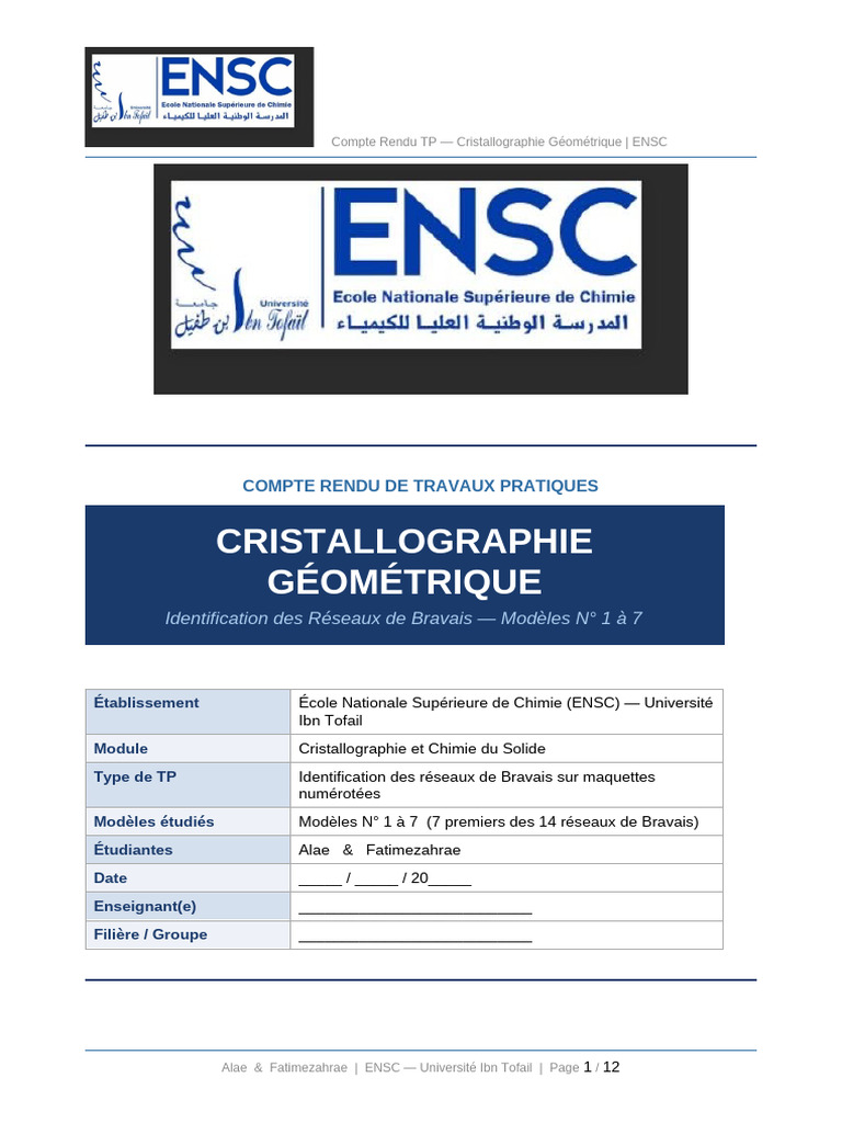 Compte Rendu Cristallographie ENSC | PDF | Cristallographie | Géométrie
