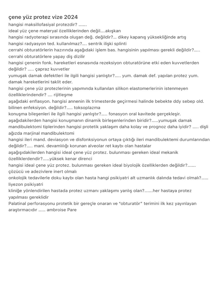 çene yüz protez vize 2024 2 | PDF