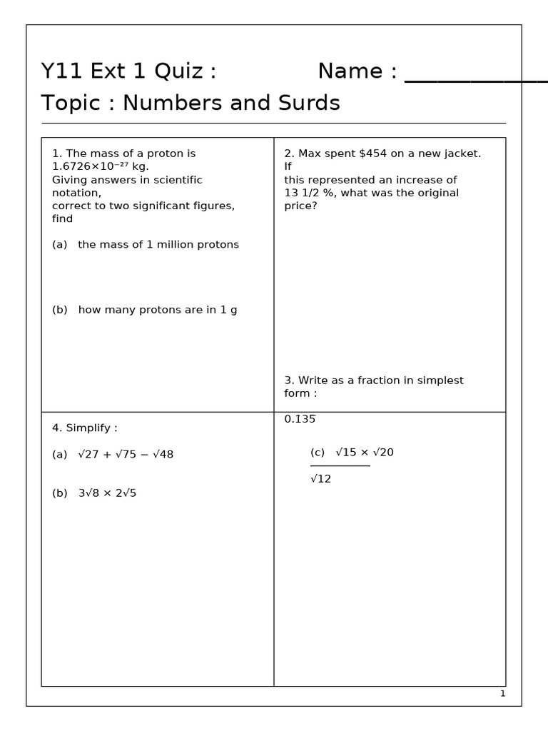 Numbers and Surds Questions Only Same Format | PDF | Chess Theory | Chess