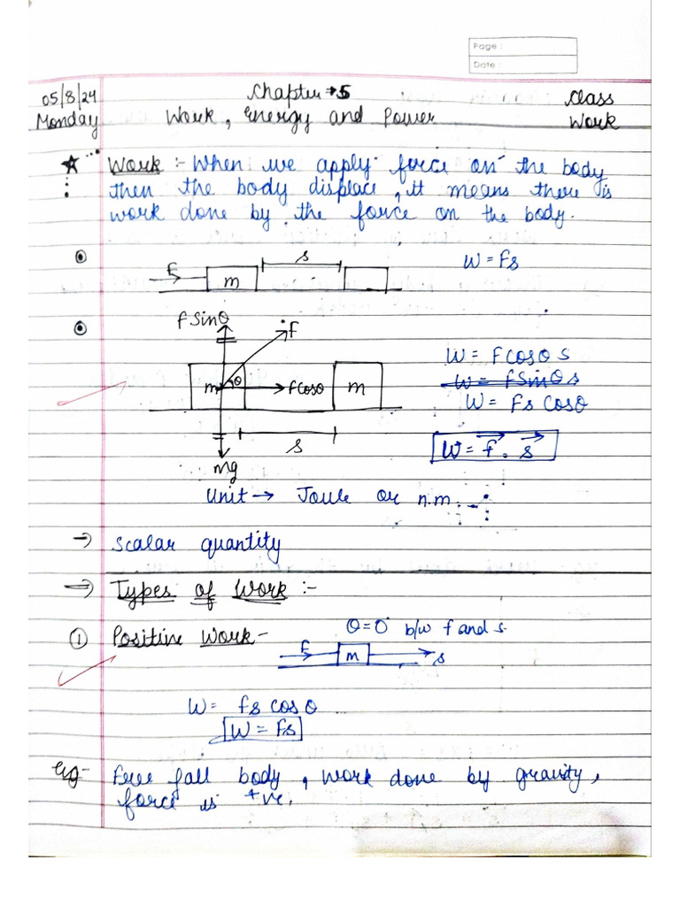 Physics Chapter 5 Work, Energy and Power | PDF
