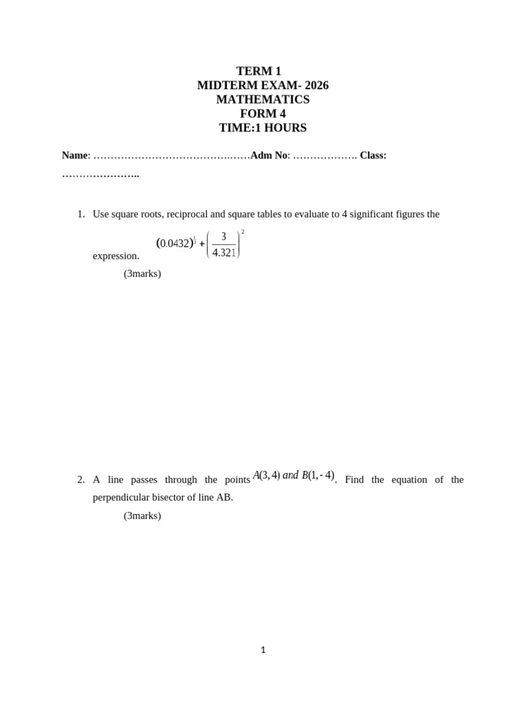 Maths Form 4 Midterm Final | PDF