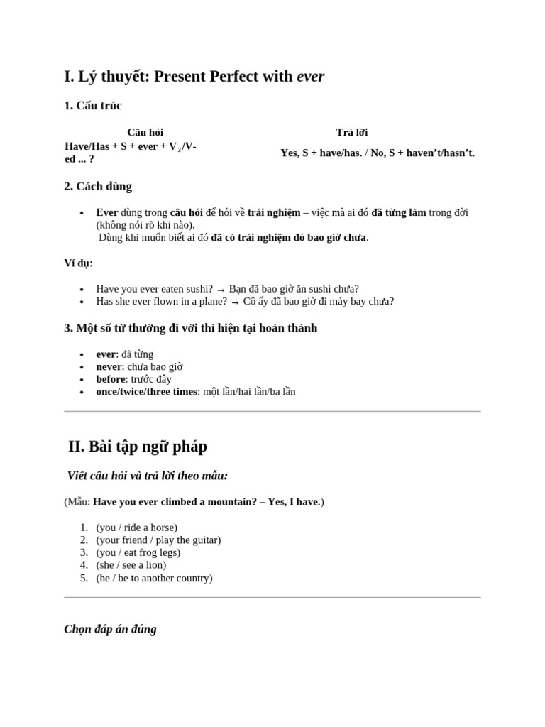Grammar Present Perfect With Ever | PDF