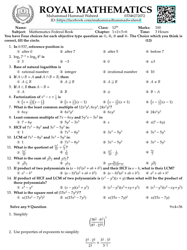Math 9th Fedral 1 To 4 | PDF