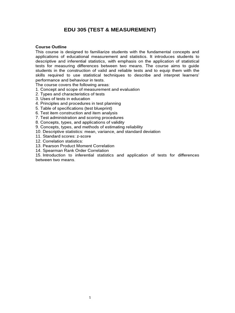 EDU 305 Test and Measurement | PDF | Educational Assessment | Validity ...
