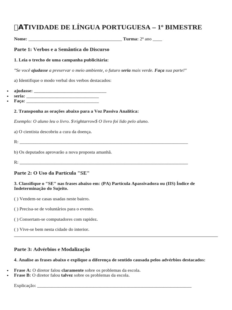 ?atividade de Língua Portuguesa 2 Ano | PDF | Assunto (gramática ...