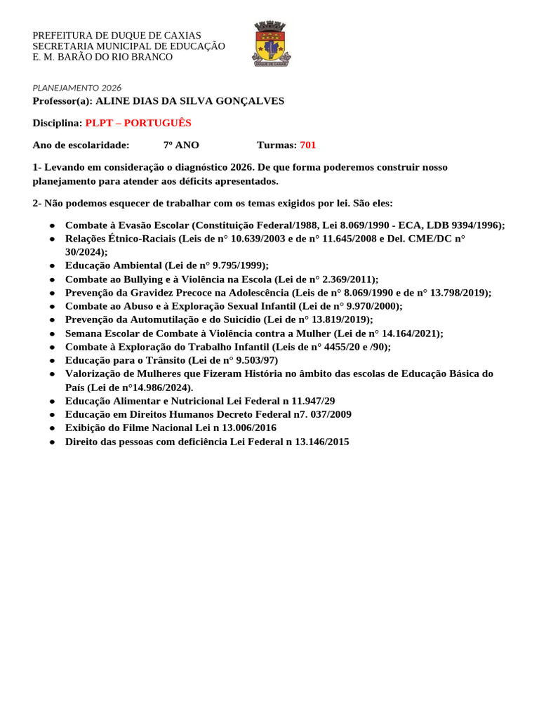 Planejamento 2026 - PLPT e Port - 701 - Aline Dias | PDF | Assédio ...