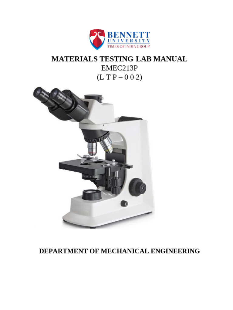 Materials Testing Lab Manual | PDF | Deformation (Engineering) | Creep ...
