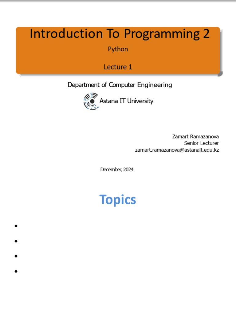 Introduction To Programming 2 - Python - Week 1 | PDF | Programming ...
