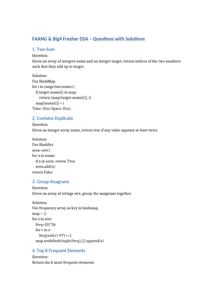 FAANG Big4 DSA Questions and Solutions | PDF | Algorithms And Data ...