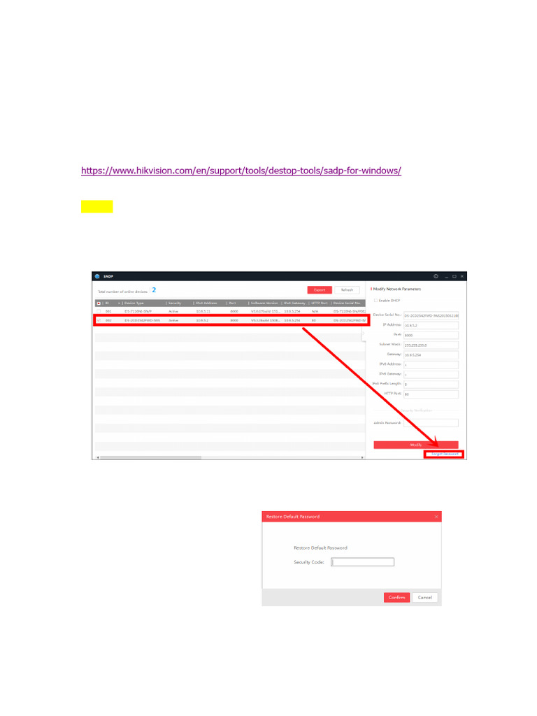 How To Reset Password On SADP | PDF