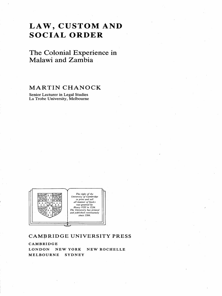Chanock - Law, Custom and Social Order (1985) | PDF
