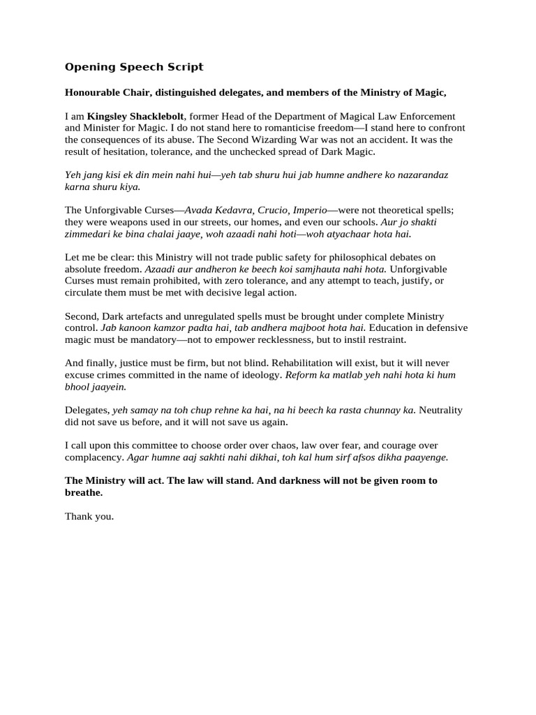 Opening Speech Script | PDF | Accountability | Justice