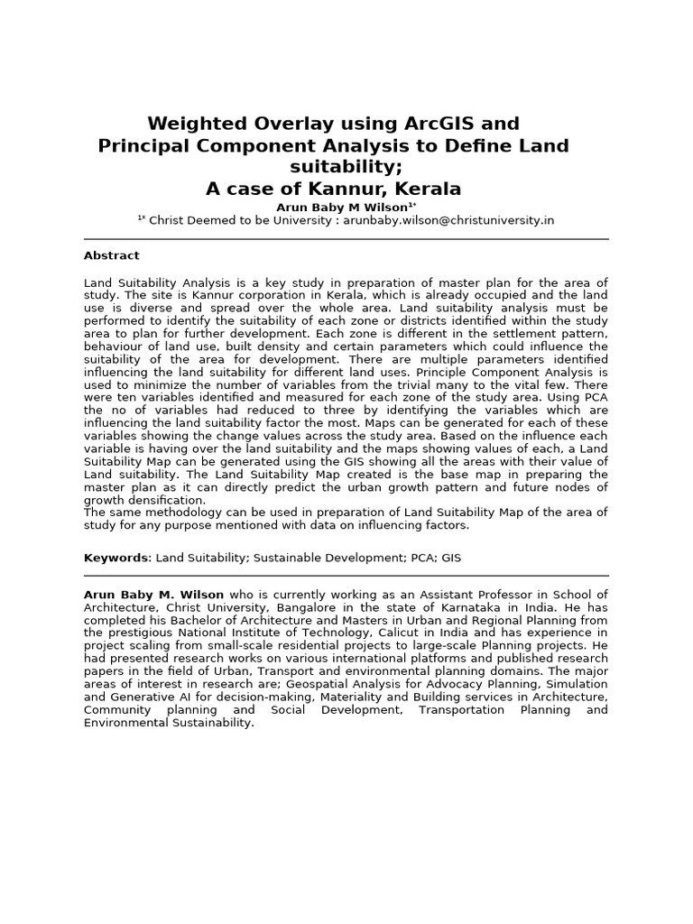 Weighted Overlay Using ArcGIS and PCA For Land Suitability | PDF ...