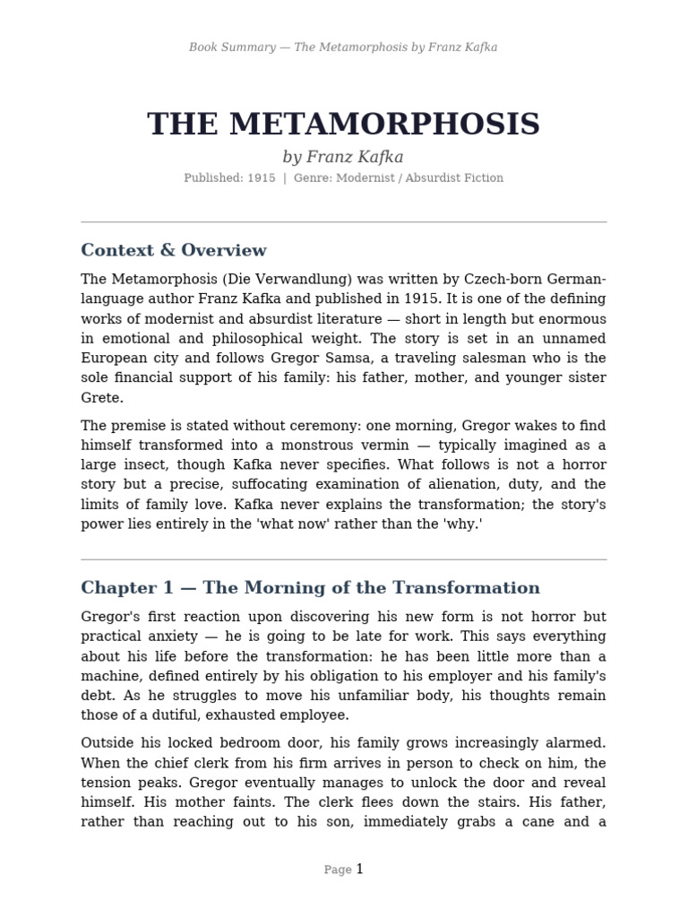 Metamorphosis Summary 2 | PDF | The Metamorphosis