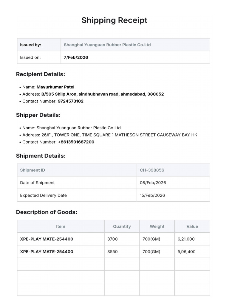 Shipping Receipt Template | PDF