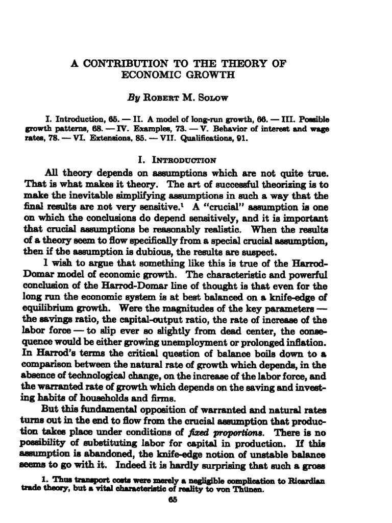A Contribution To The Theory of Economic Growth SOLOW | PDF