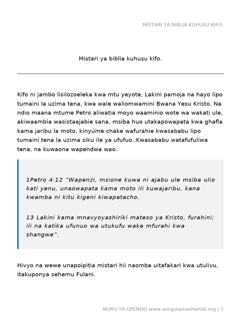 Mistari Ya Biblia Kuhusu Kifo. | PDF