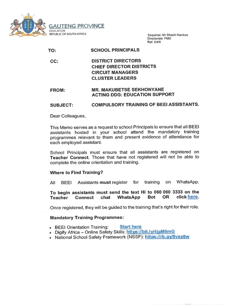 Compulsory Training of BEEI Assistants | PDF