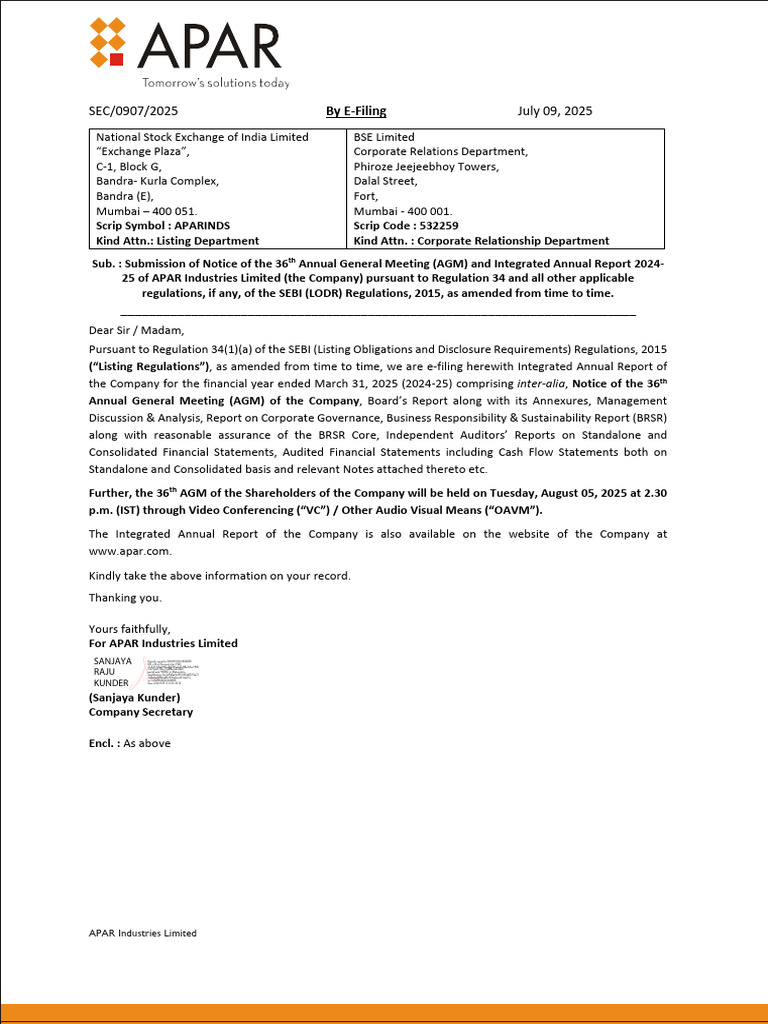 Apar Industries Annual Report | PDF | Business | Economies