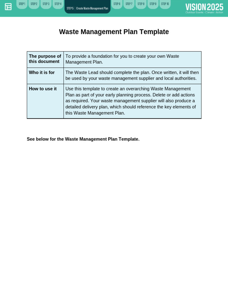 Step 5. Waste Management Plan Template | PDF | Waste | Recycling