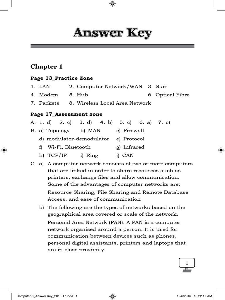 Computer-8 Answer Key 2016-17 | PDF | Local Area Network | Computer Network
