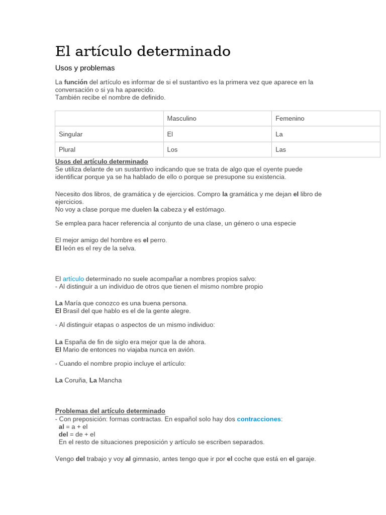 El Artículo Determinado | PDF | Sustantivo | Adjetivo