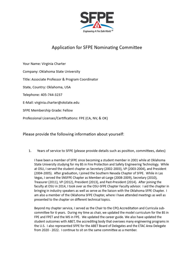 2024 SFPE Nominations Committee - Application Form | PDF | Engineering ...