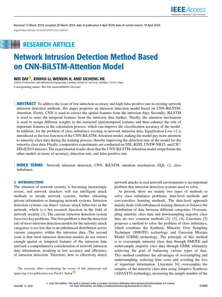 Network Intrusion Detection Method Based On CNN-BiLSTM-Attention Model ...