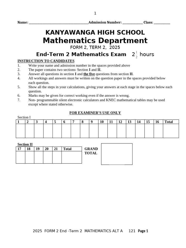2025 F2 T2 End - Term 2 Exam | PDF | Circle | Area