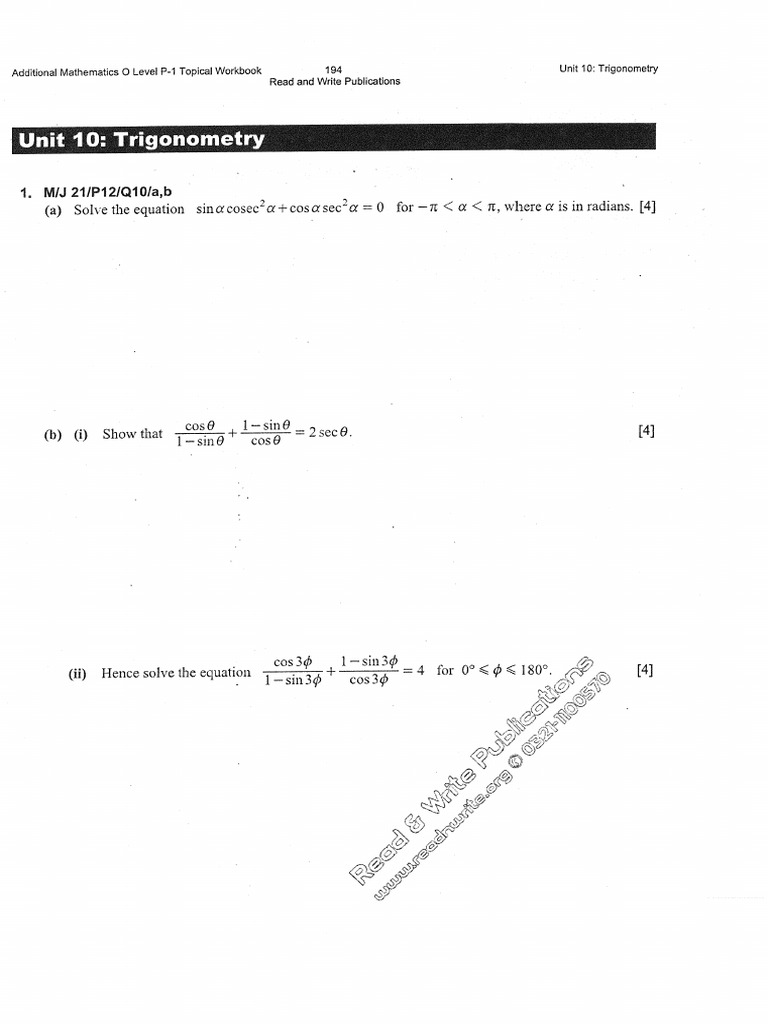 ADD MATH P1 Trignometry | PDF