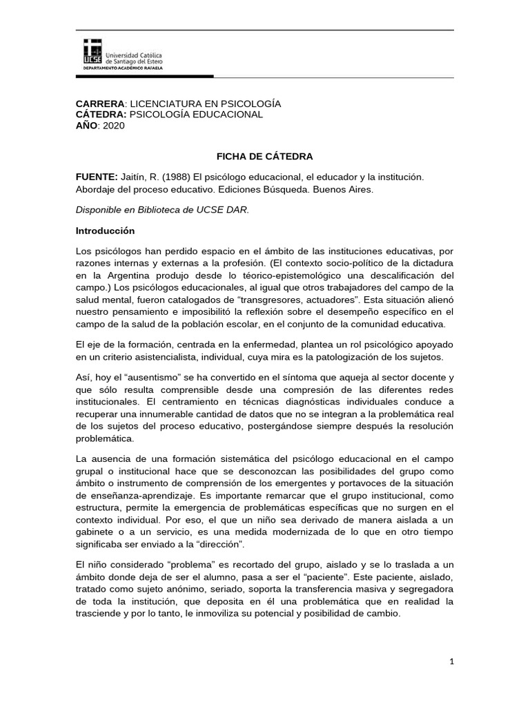 Ficha Rosa Jaitin | PDF | Sicología | Conocimiento
