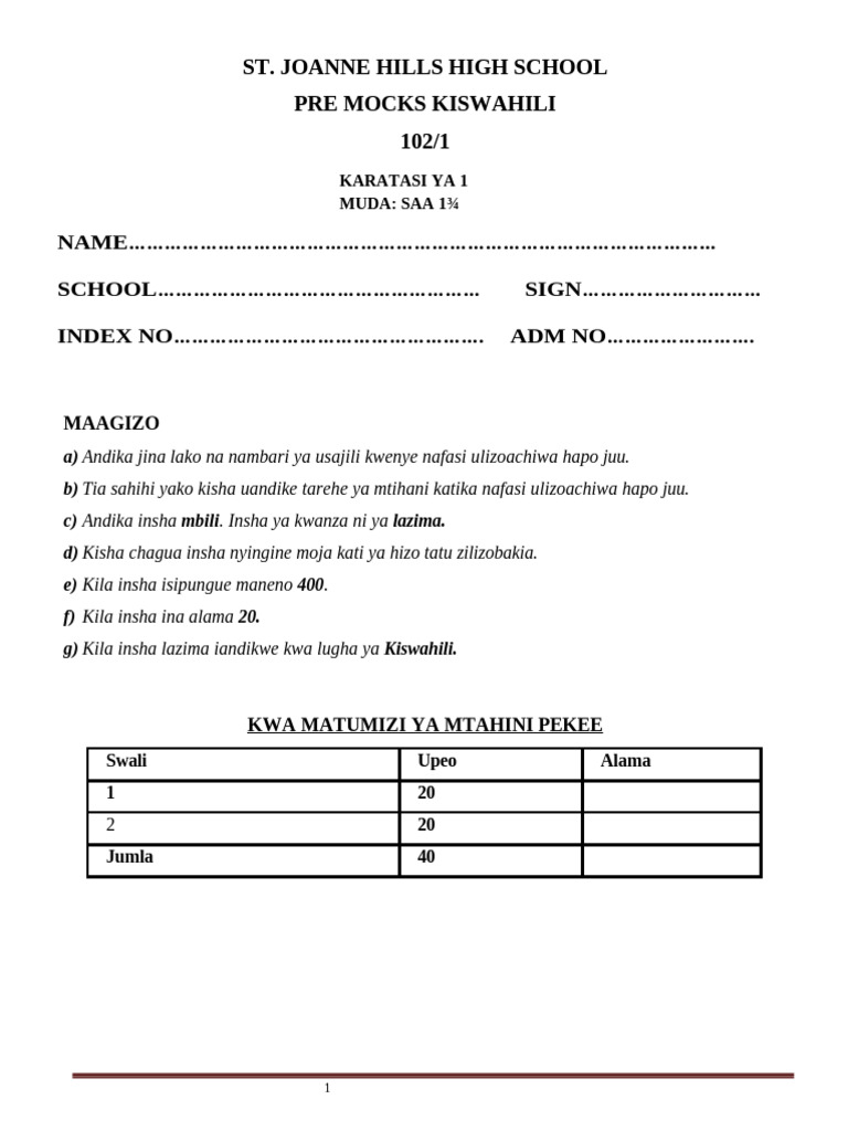 Kiswahili Form 2 | PDF