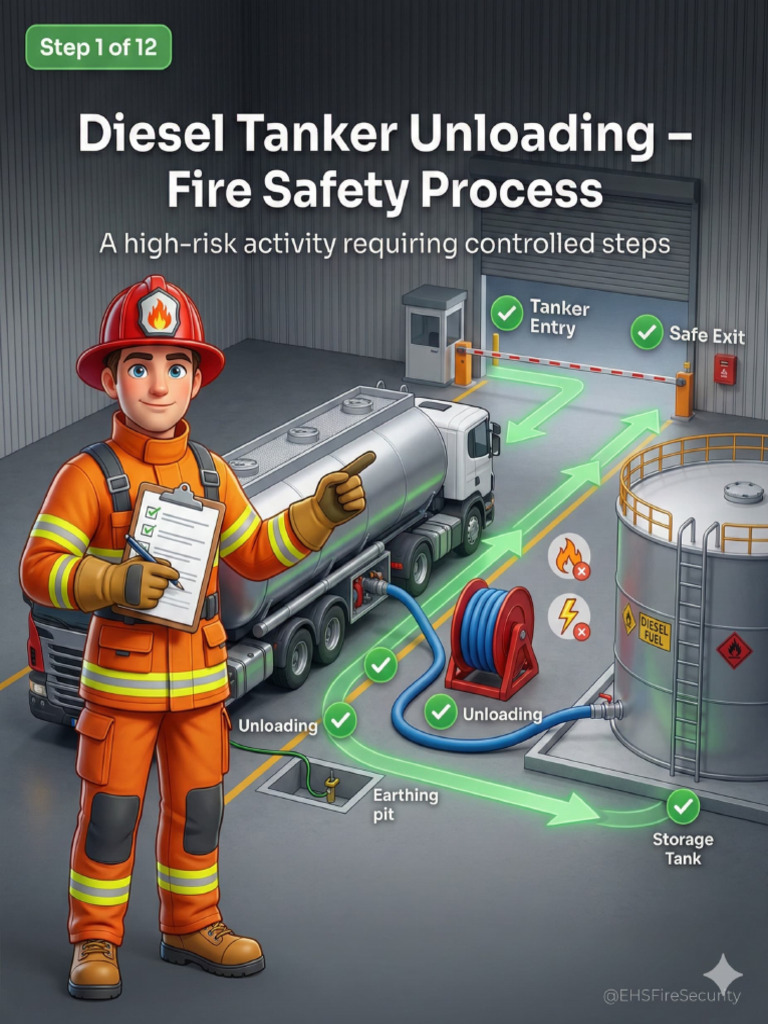 1 of 12 Diesel Tanker Unloading Fire Safety Process | PDF