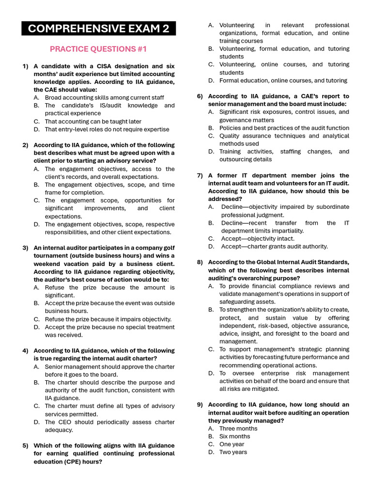 Part 2 - Practice Questions | PDF | Internal Audit | Audit