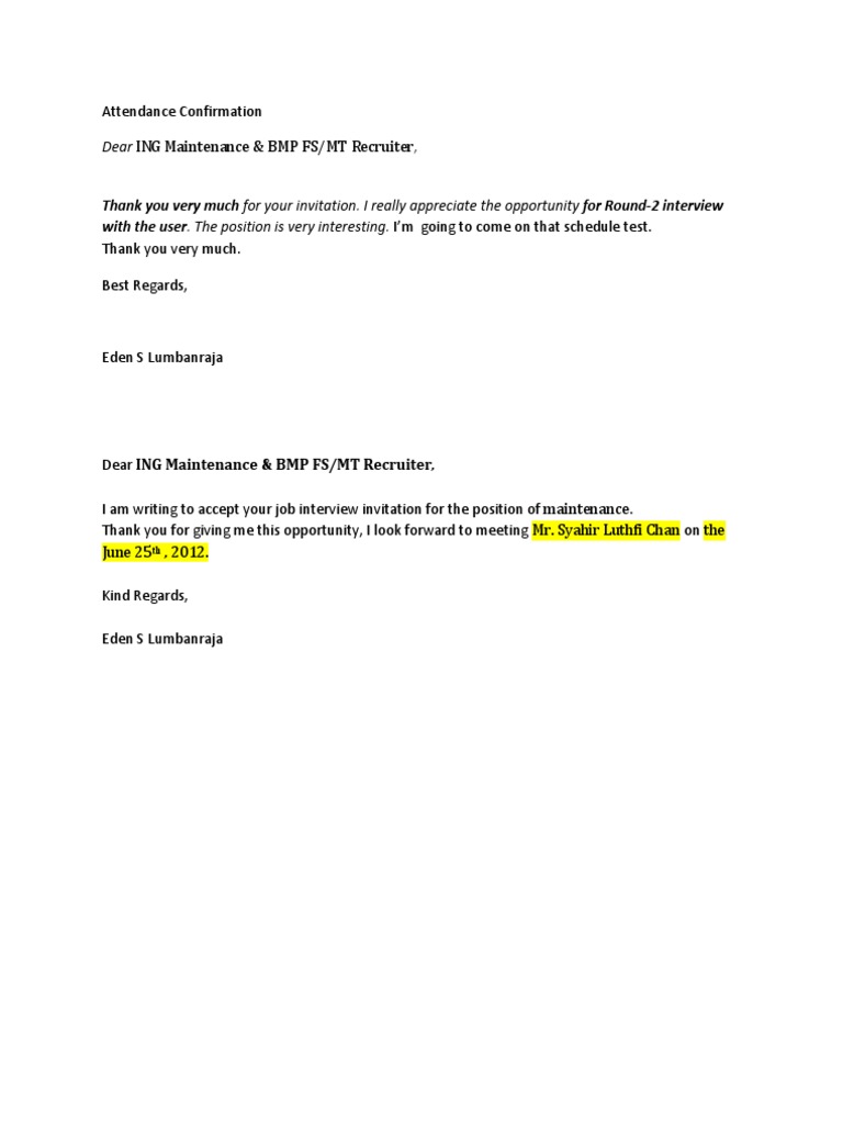 Confirmation Of Attendance Letter Sample When To Write A Final Written