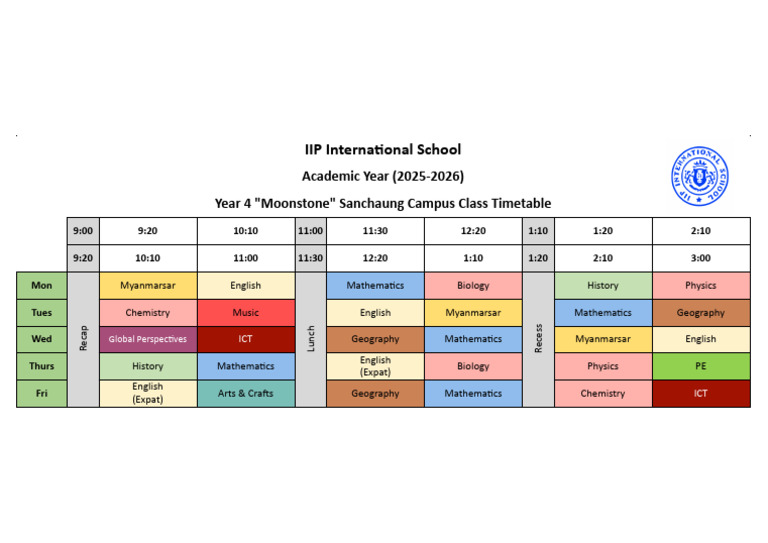 Year-4 Moonstone Class Timetable 2025-2026 | PDF