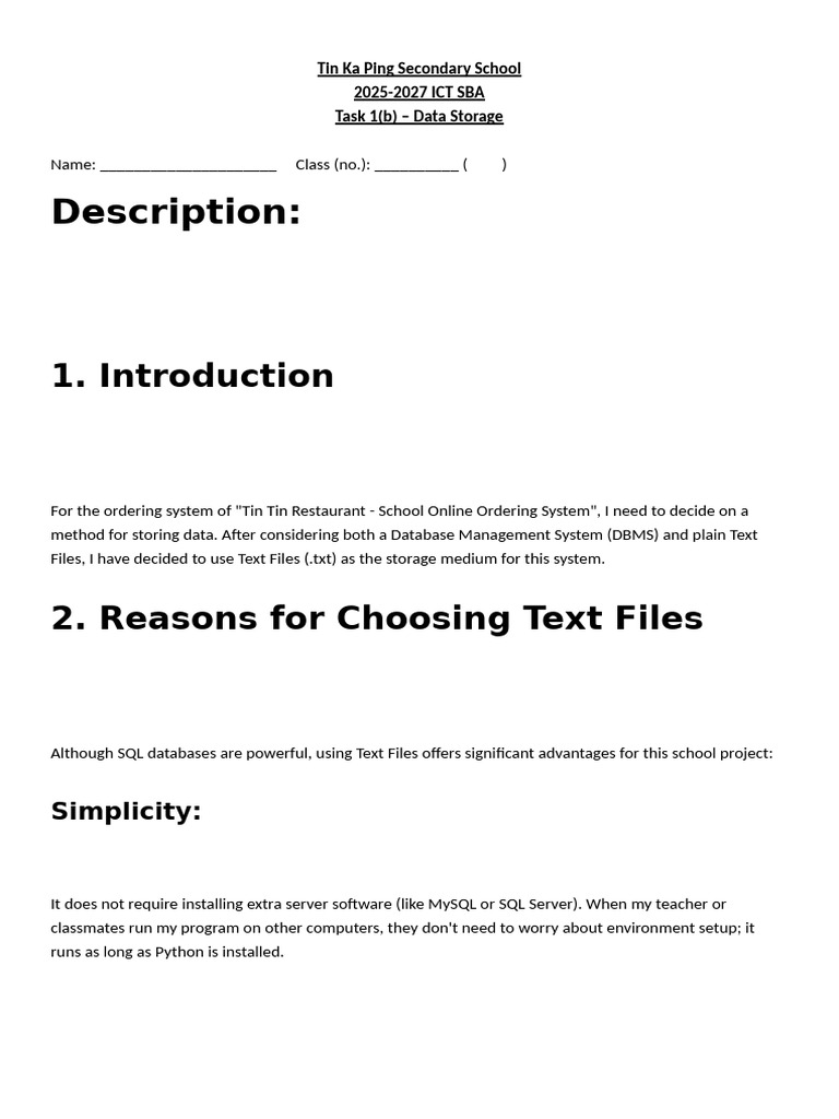Task 1 (B) - Data Storage SAMPLE | PDF | Comma Separated Values | Databases