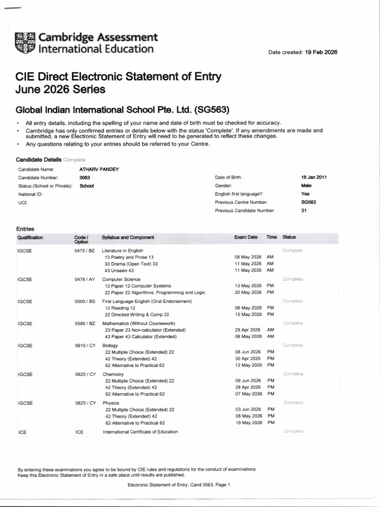 Statment of Enrty | PDF