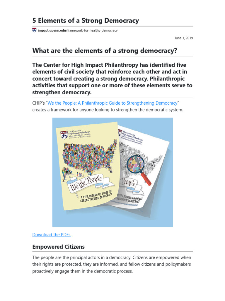 5 Elements of A Strong Democracy - Center For High Impact Philanthropy ...