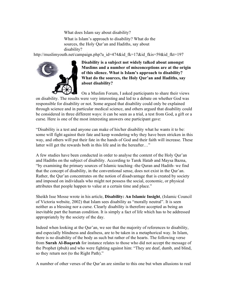 What Does Islam Say About Disability PDF Quran Islam
