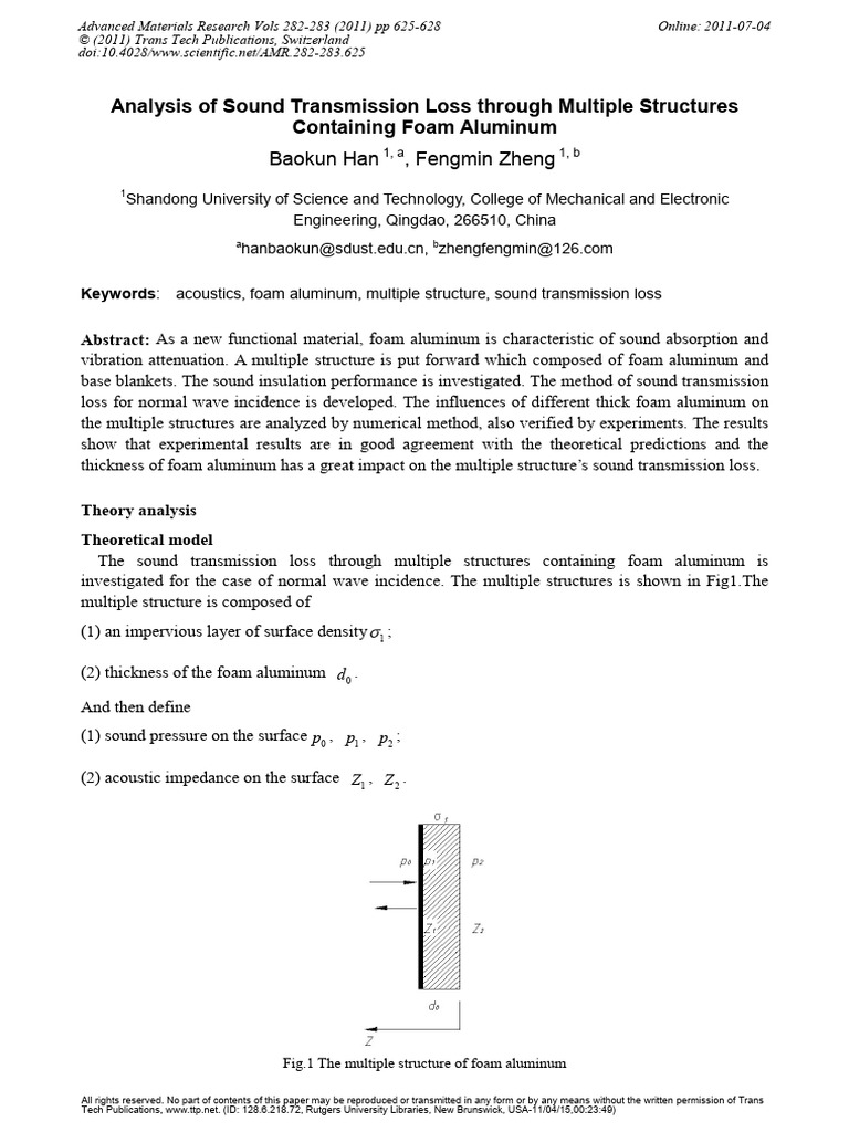 Analysis of Sound Transmission Loss Through Multiple Structures | PDF ...