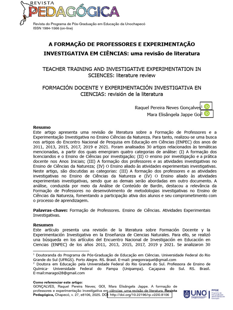 8106 - A Formação de Professores e Experimentação Investigativa | PDF ...
