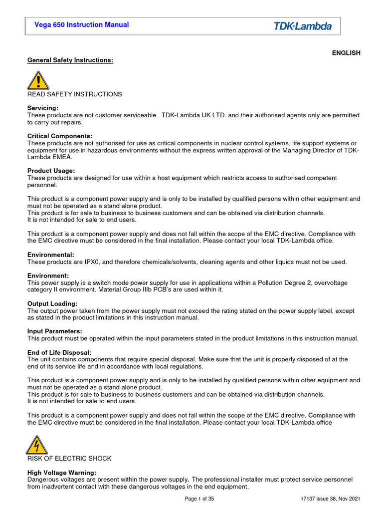 Vega 650 Installation Manual | PDF | Power Supply | Mains Electricity
