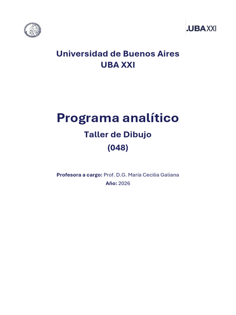 Programa-Taller de Dibujo - 2026 | PDF | Dibujo | Perspectiva (Gráfica)