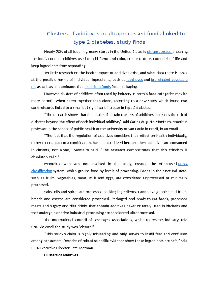 Clusters of Additives in Ultraprocessed Foods Linked To Type 2 Diabetes ...