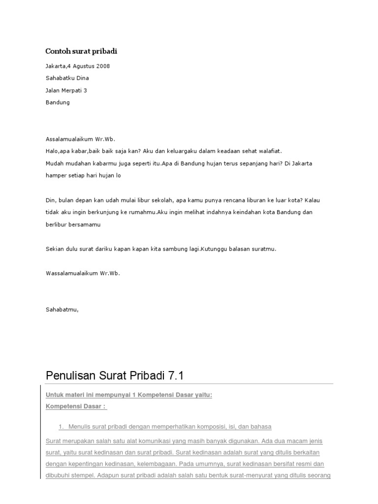 Contoh Surat Resmi Dan Surat Pribadi Brainly : Pengertian Surat Resmi