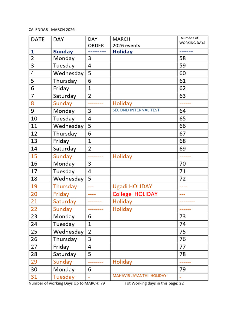 March Month Calendar Corrected | PDF